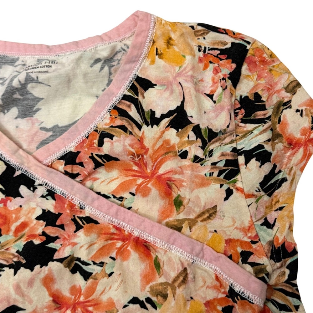 Garnet Hill S Asian Wrap Set 100% Cotton Organic Short & Top Pajamas Pink Floral - Picture 2 of 8